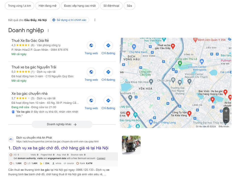 Dùng Google Map tìm xe ba gác gần đây